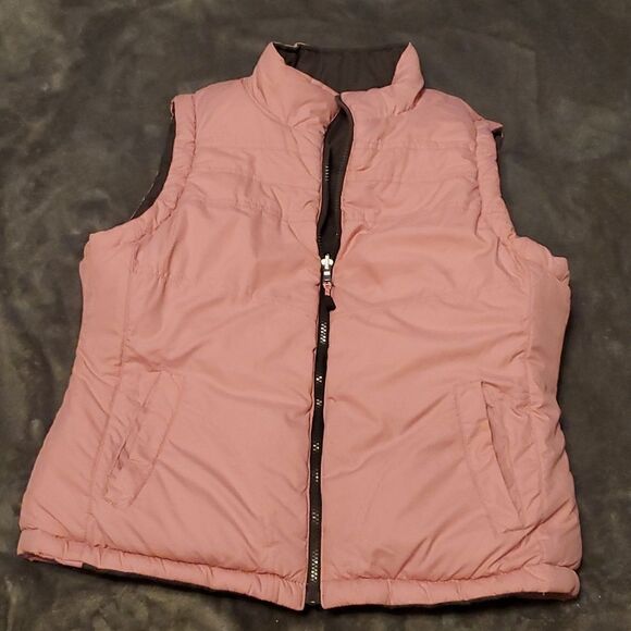 WOMANS puffer VEST REVERSIBLE PINK/BROWN M COZY WARM - Picture 2 of 5